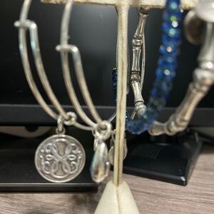 ALEX AND ANI BRACELETS SILVER BEADS, BLUE BEADS AND BLUE STONE
